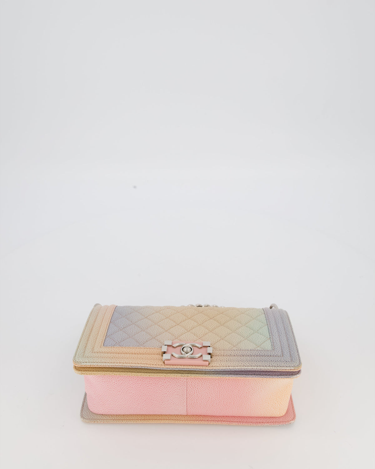 Chanel Medium Boy Bag in Patel Rainbow Caviar Leather withvSilver and Pink Enamel Hardware