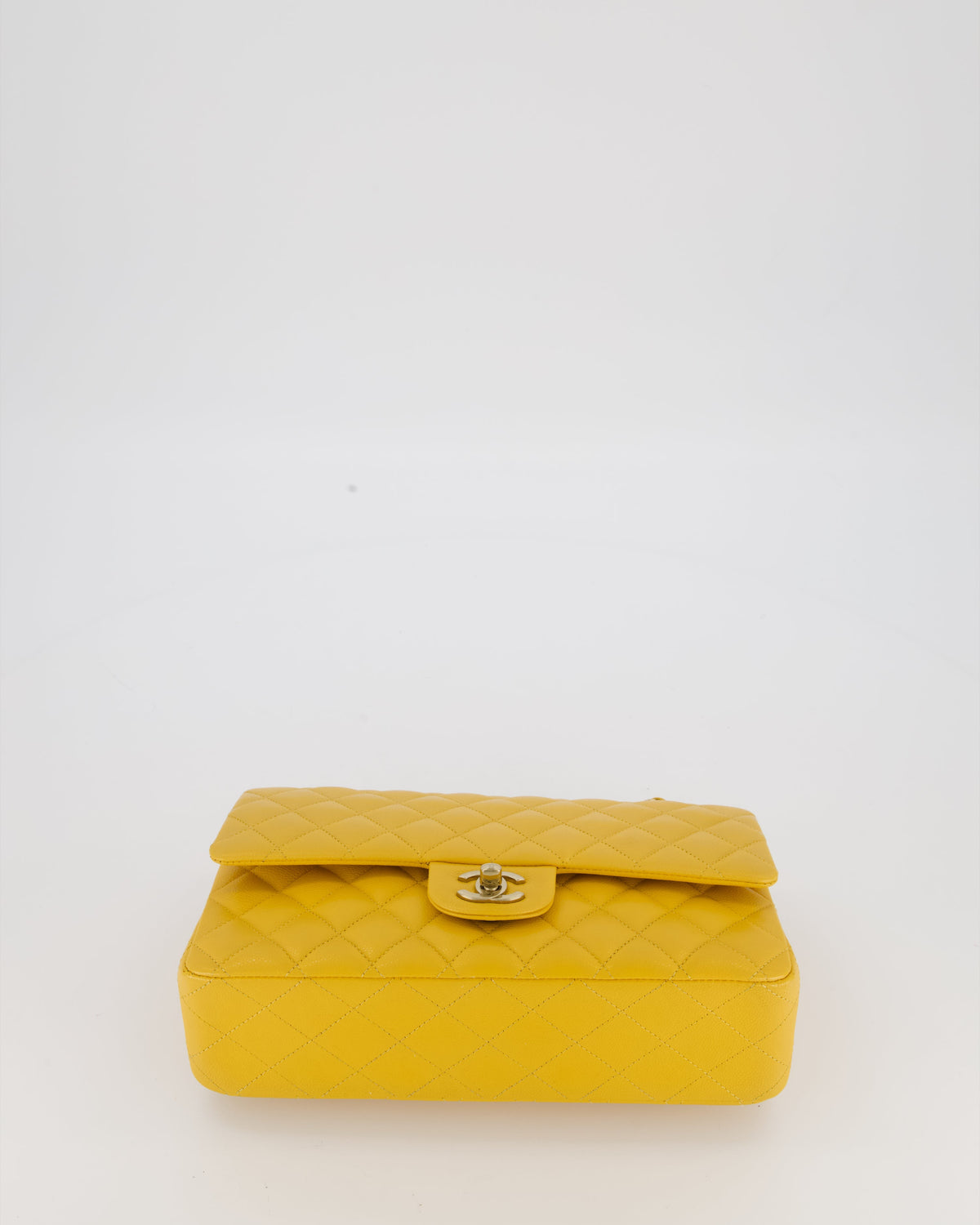 Chanel Amber Yellow Medium Classic Double Flap Bag in Caviar Leather with Champagne Gold Hardware