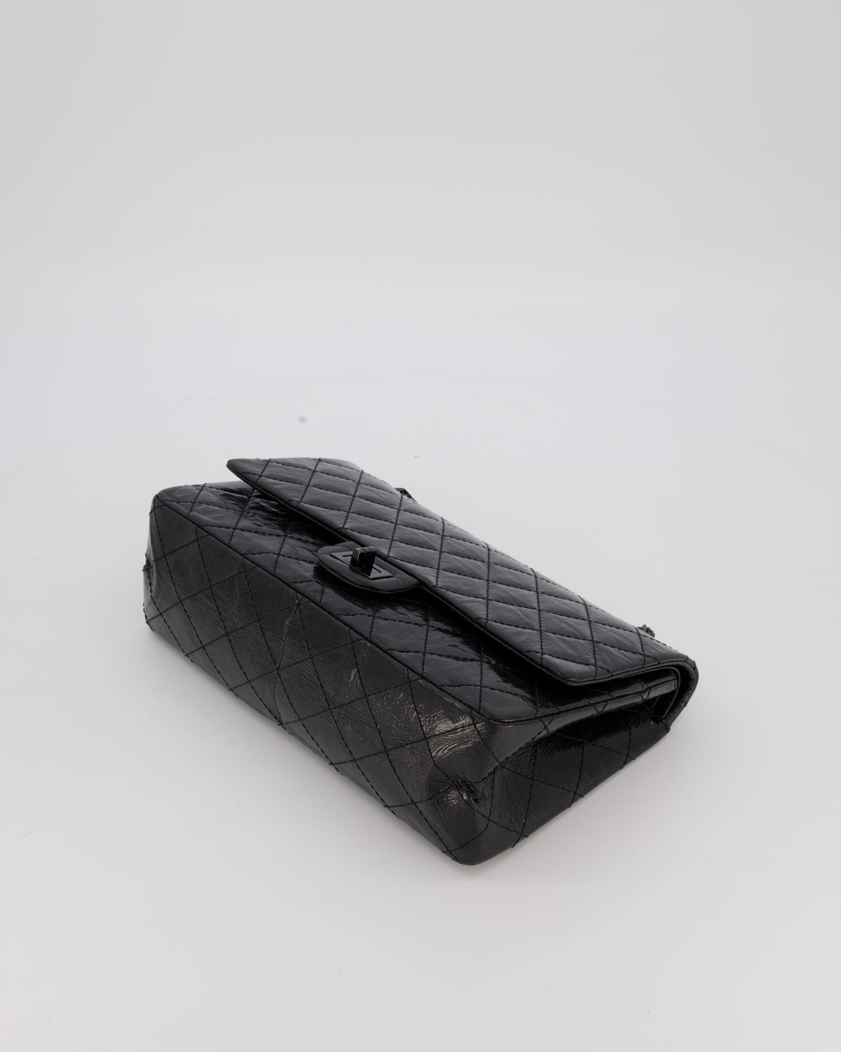 Chanel Black Reissue 226 Medium Double Flap Bag in Patent Leather with So Black Hardware