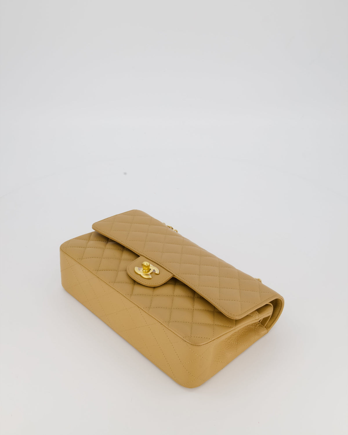 *VERY RARE* Chanel Chai Latte Vintage Medium Classic Double Flap Bag in Caviar Leather with 24K Gold Hardware