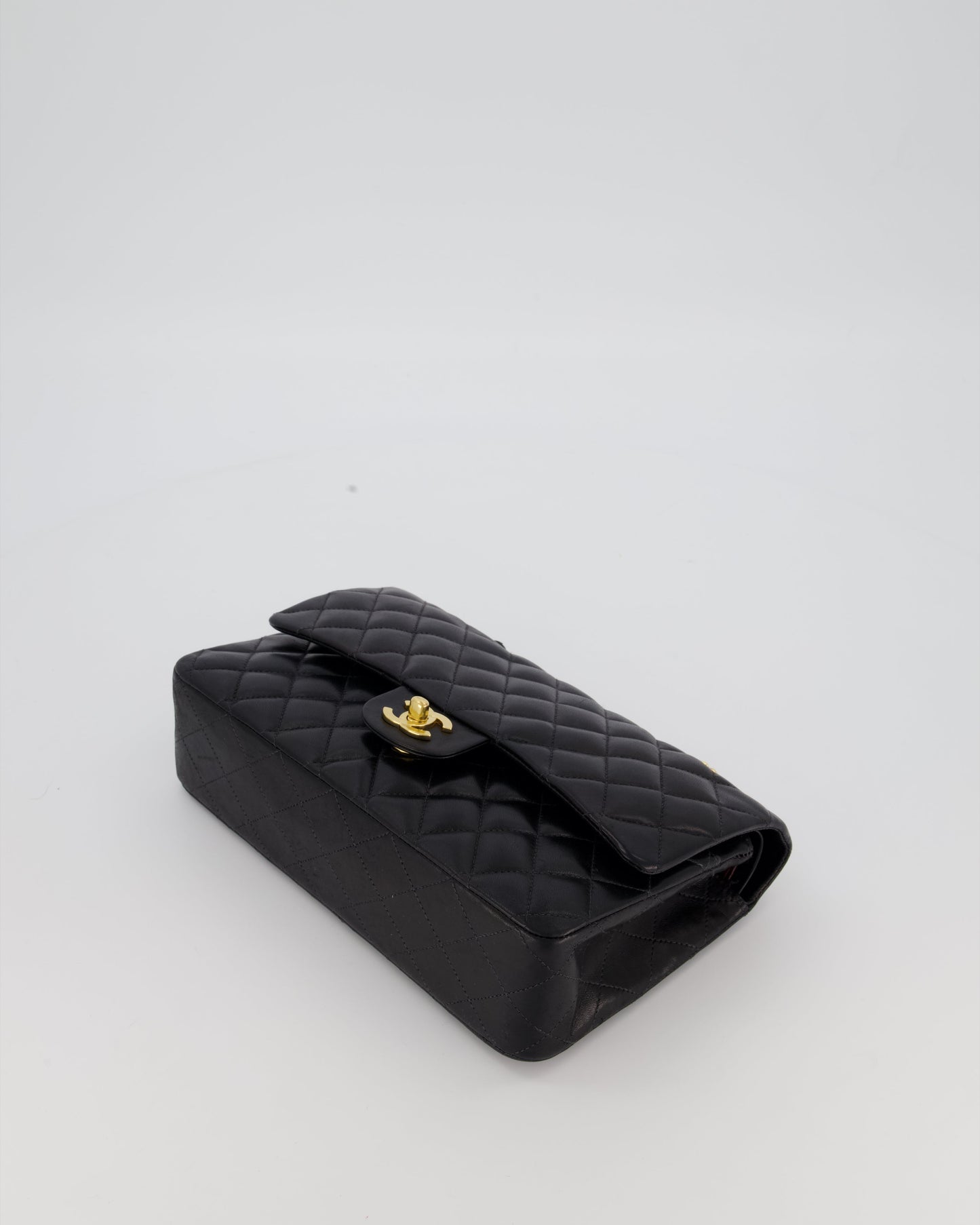 Chanel Black Vintage Medium Classic Double Flap Bag in Lambskin Leather with 24K Gold Hardware