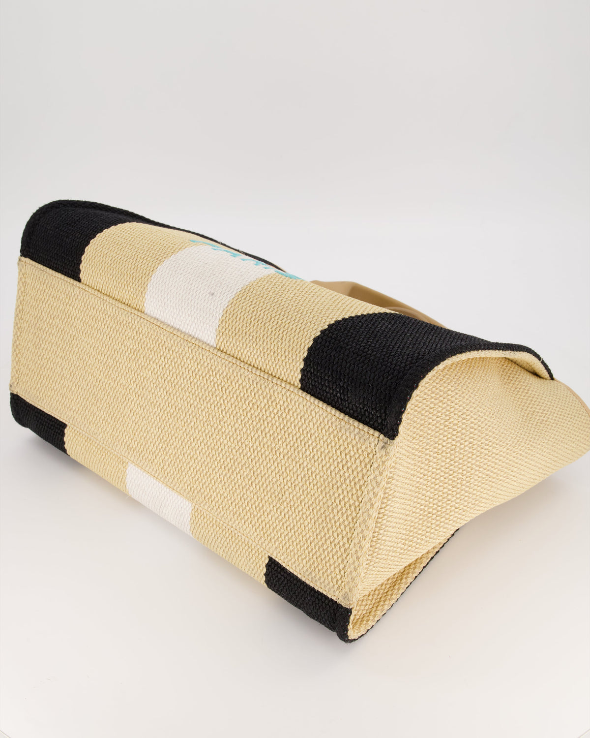 *HOT* Chanel Beige, Black and White Raffia Medium Deauville Tote Bag with Pastel Logo and Champagne Gold Hardware