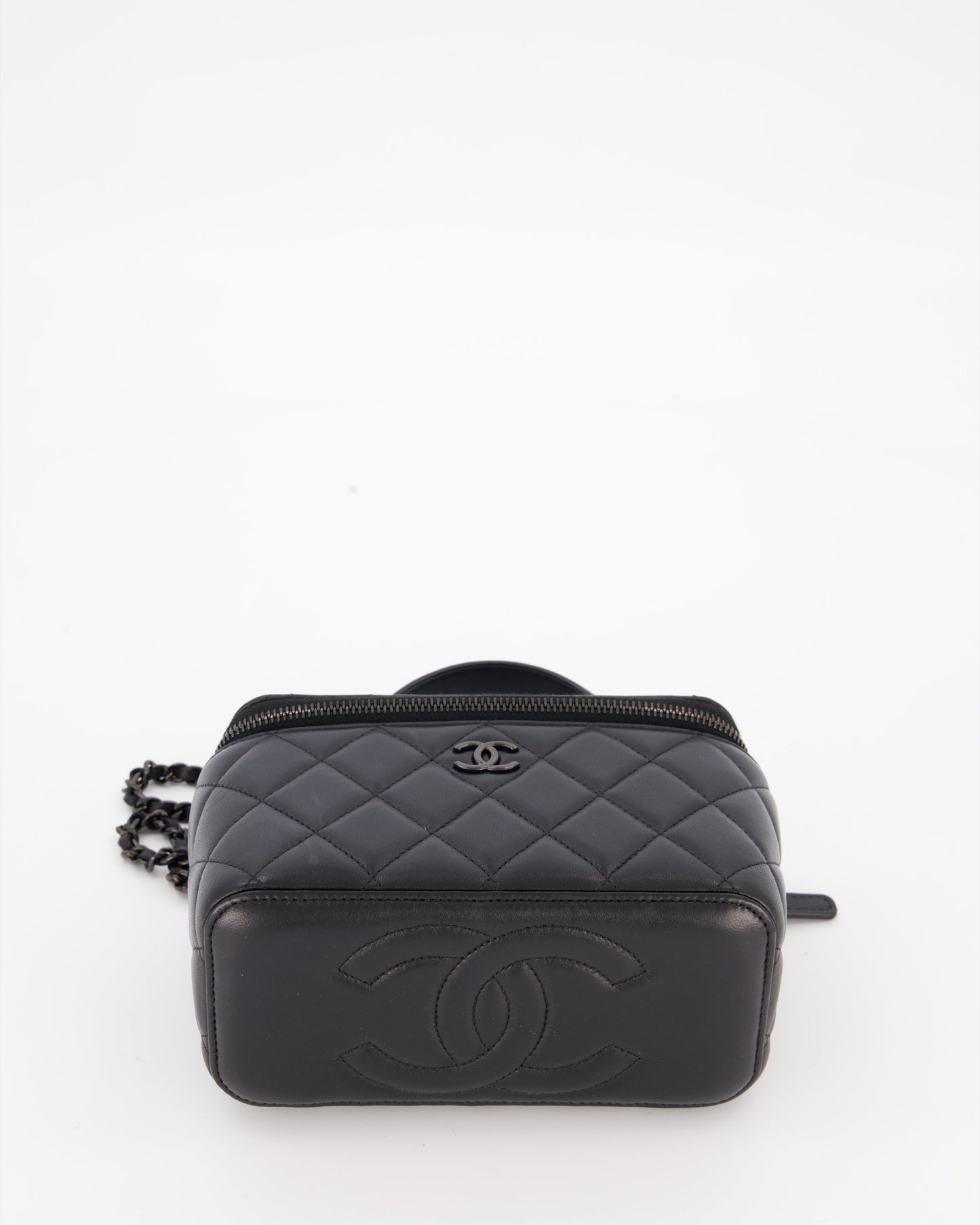 Chanel Black Small Top Handle Vanity Case in Lambskin Leather with So Black Hardware
