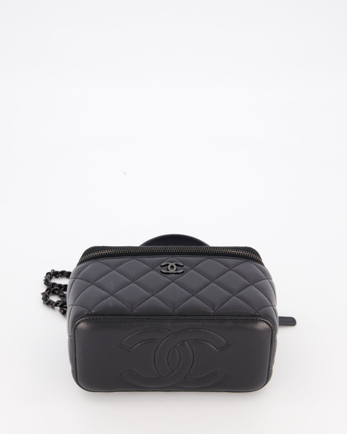 Chanel Black Small Top Handle Vanity Case in Lambskin Leather with So Black Hardware