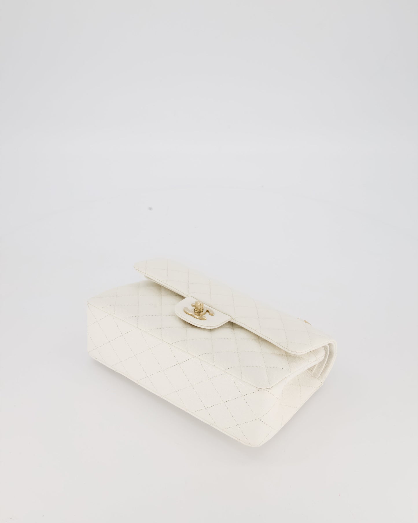 Chanel Small Classic Double Flap Bag in White Caviar Leather with Champagne Gold Hardware