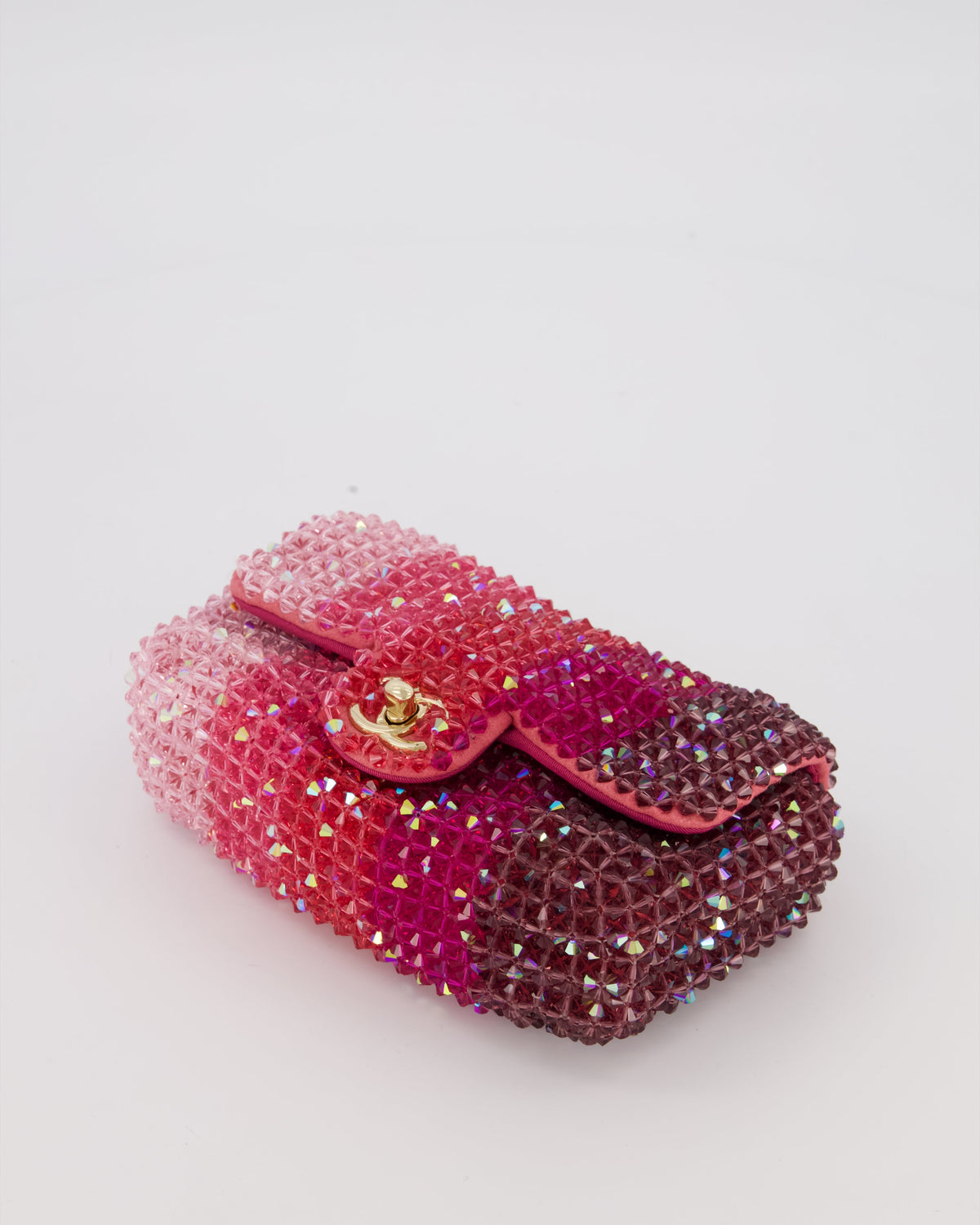 Chanel S/S 2020 Pink Ombre Mini Flap Bag with Crystal Embellishments & Champagne Gold Hardware