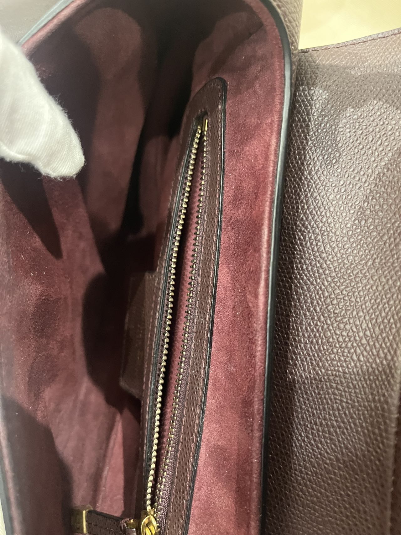 Pre-owned Certified Dior Saddle in Burgundy Brown Grained Calfskin with Golden Hardware, 2018, w/ dust bag, Dior canvas strap