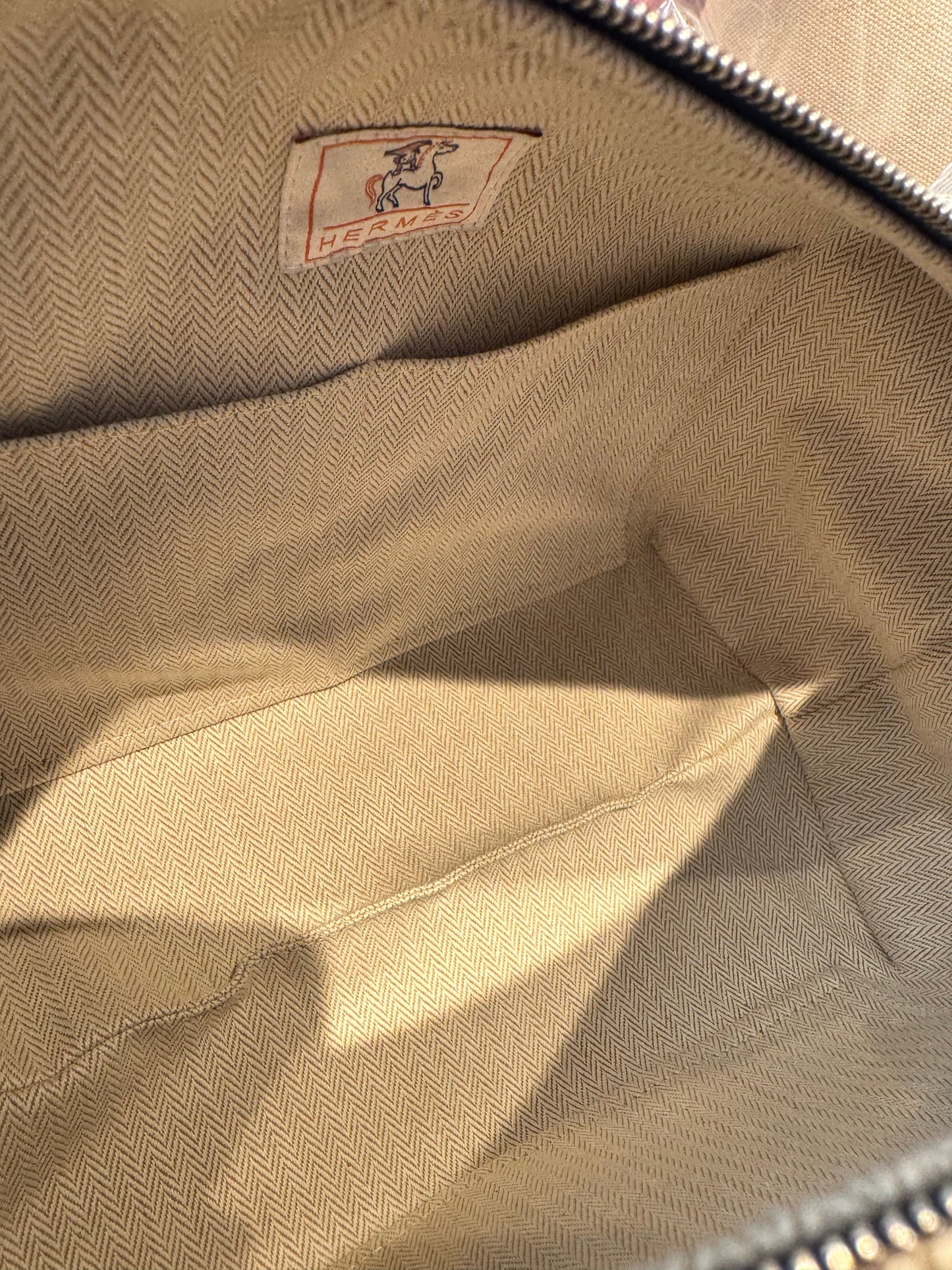 Pre-owned Certified Hermes Bride a Brac Cabriole Pouch GM Canvas with Little Horse Embroidery, Navy Blue Strap, Not Used