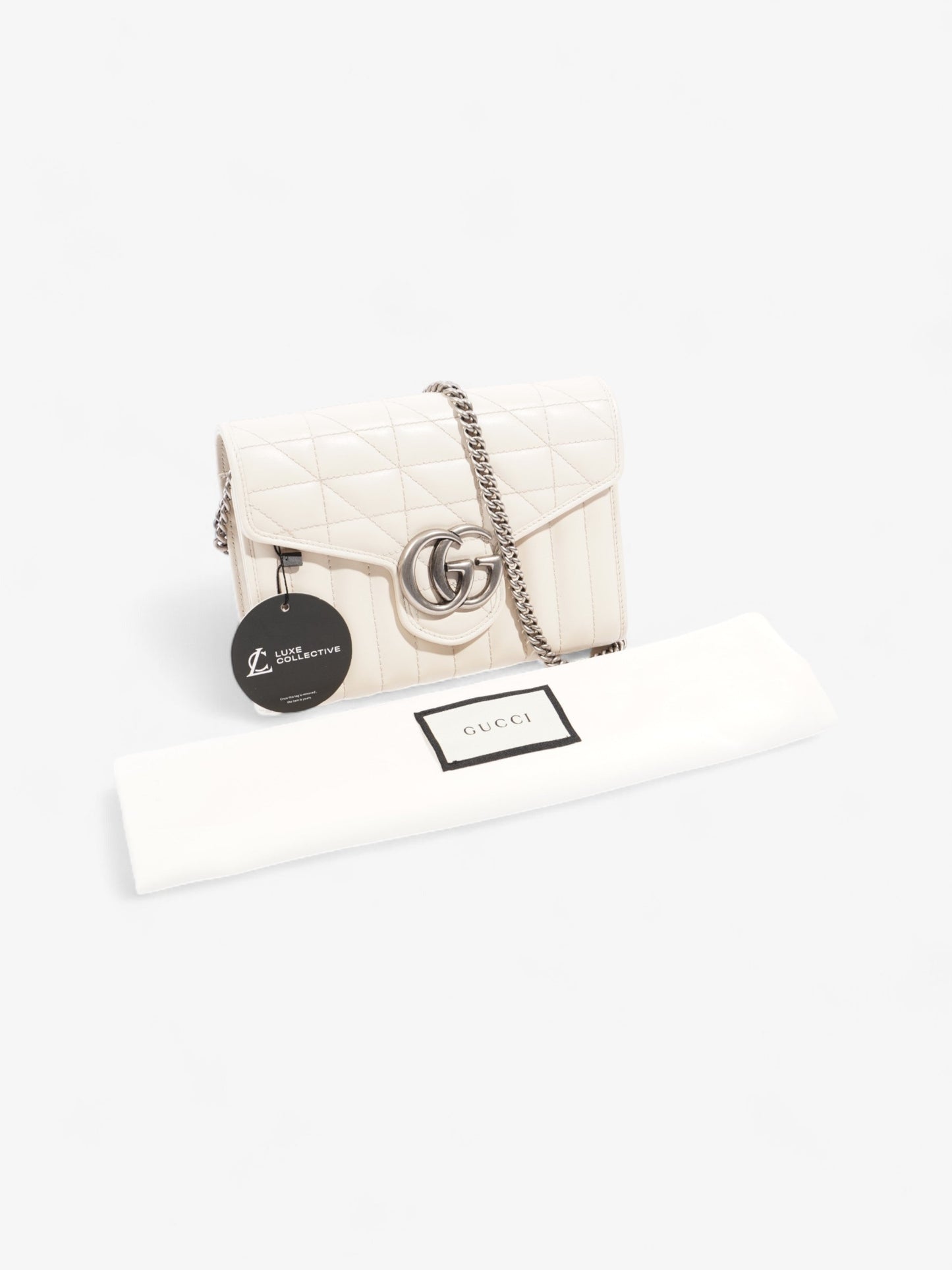Gucci GG Marmont Chain Wallet White Matelasse Leather