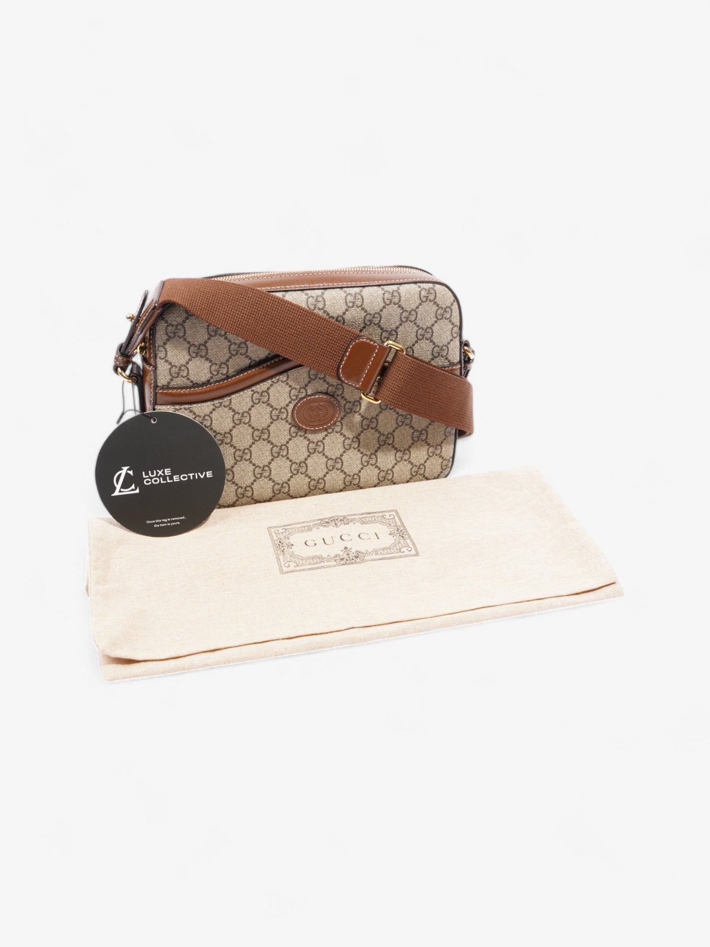 Gucci Messenger Bag with Double G GG Supreme / Brown Coated Canvas Small