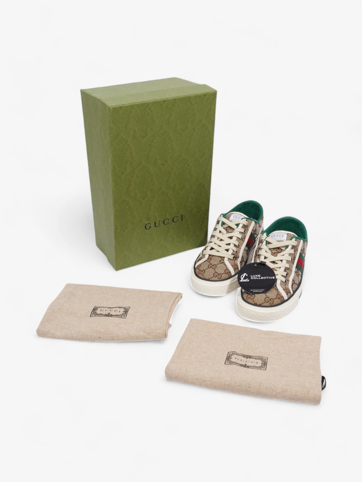 Gucci GG Tennis 1977 Sneakers Beige / White / Green Canvas EU 38 UK 5