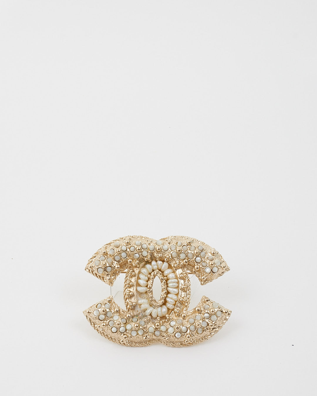 Chanel CC Gold Tone/White Brooche
