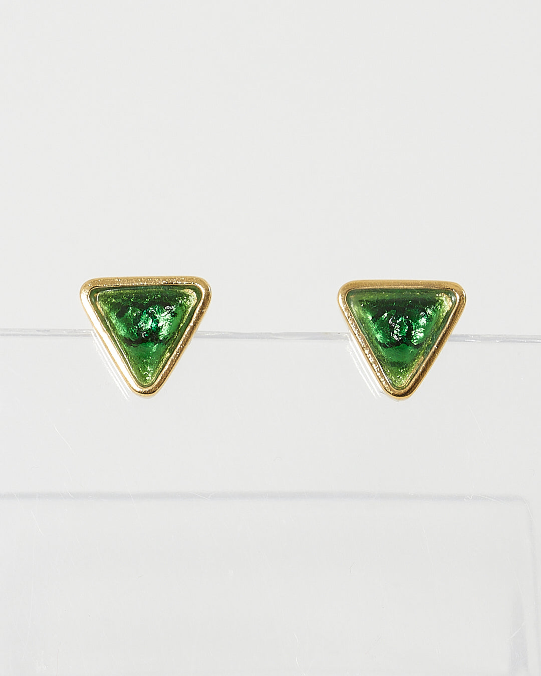 CHANEL CC Gold Tone Logo Pierce Earrings Gold/Green