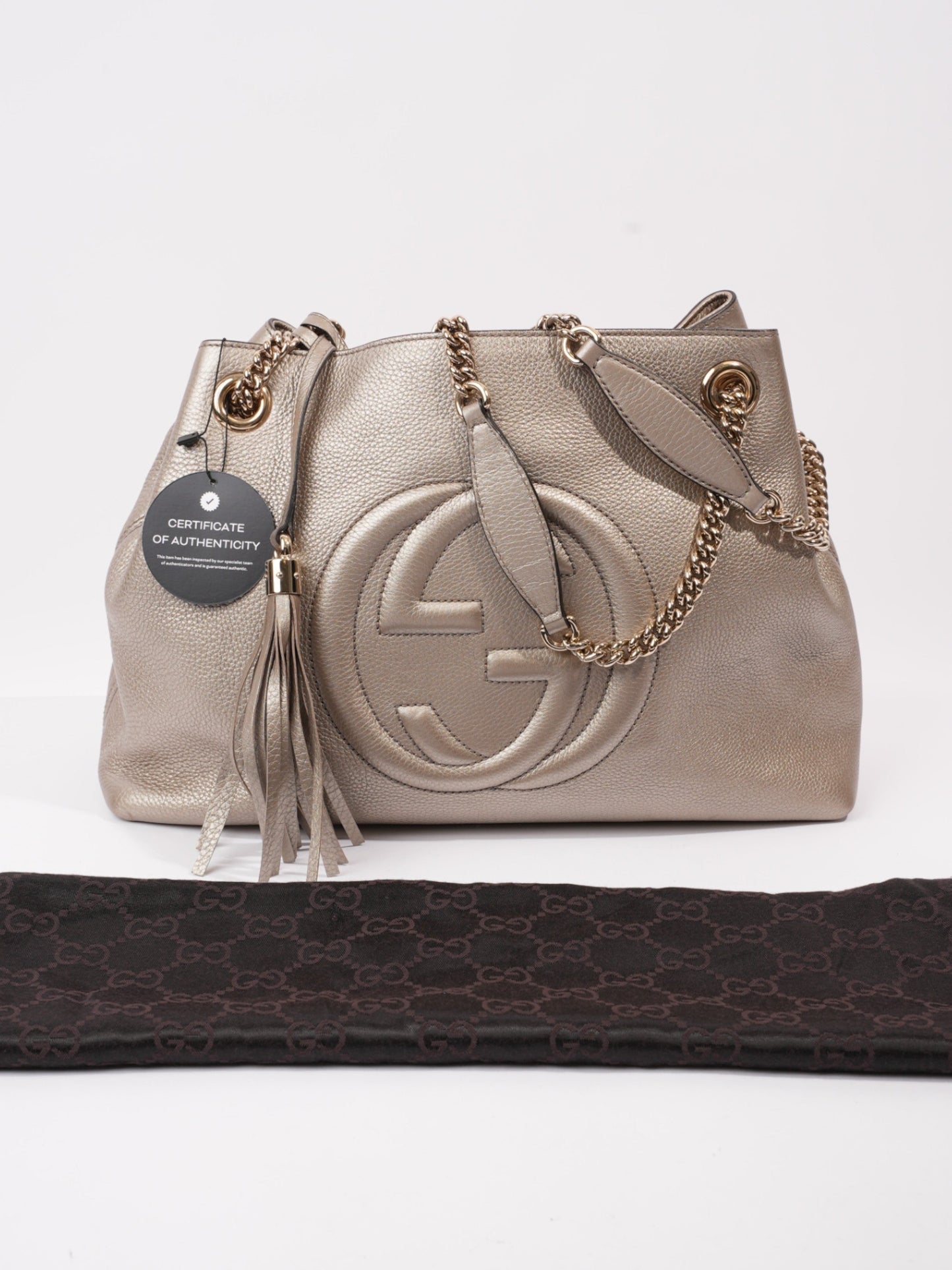 Gucci Soho Chain Tote Golden Beige Calfskin Leather Medium