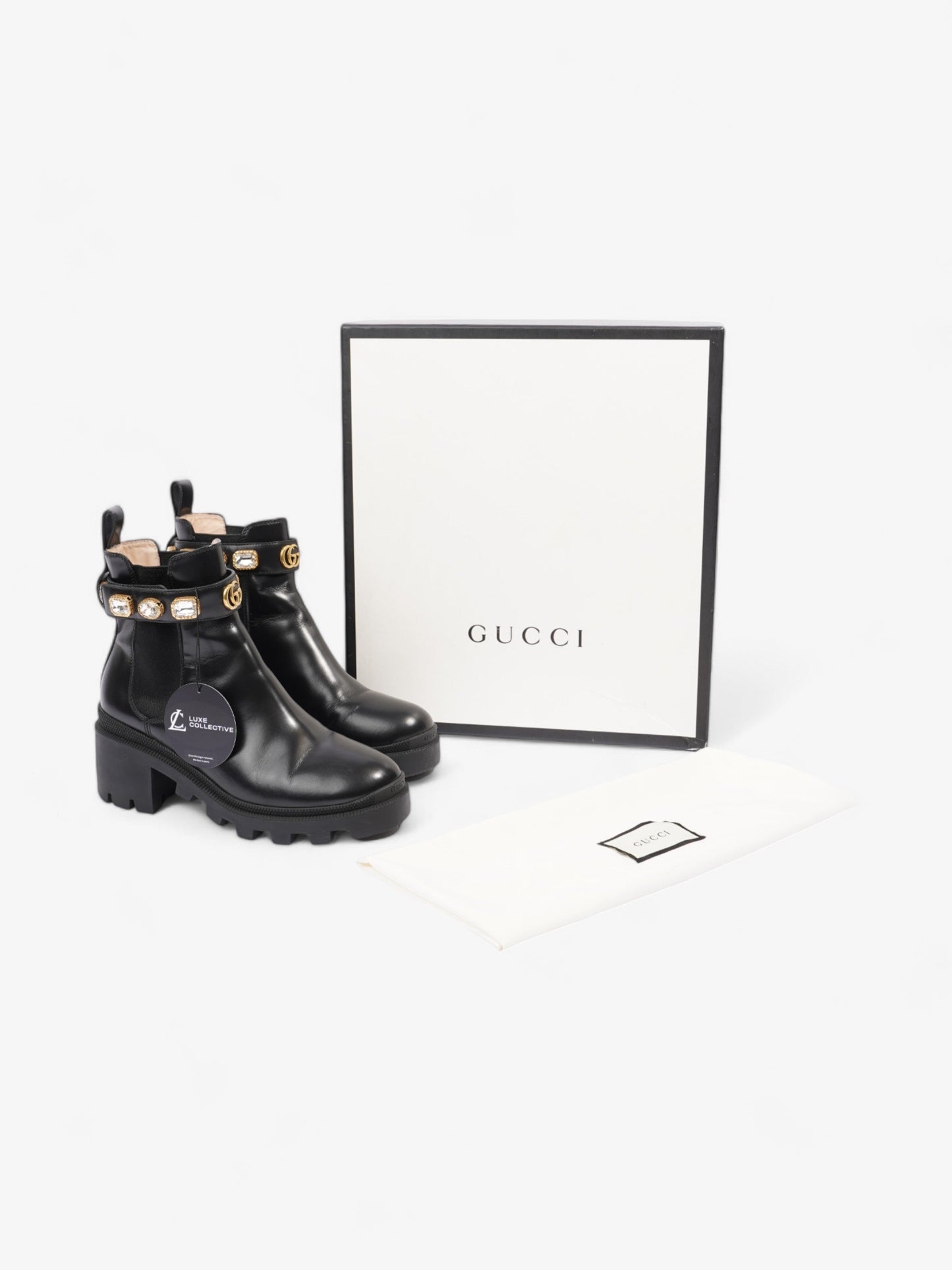 Gucci GG Crystal Ankle Boots Black / Gold Leather EU 37.5 UK 4.5