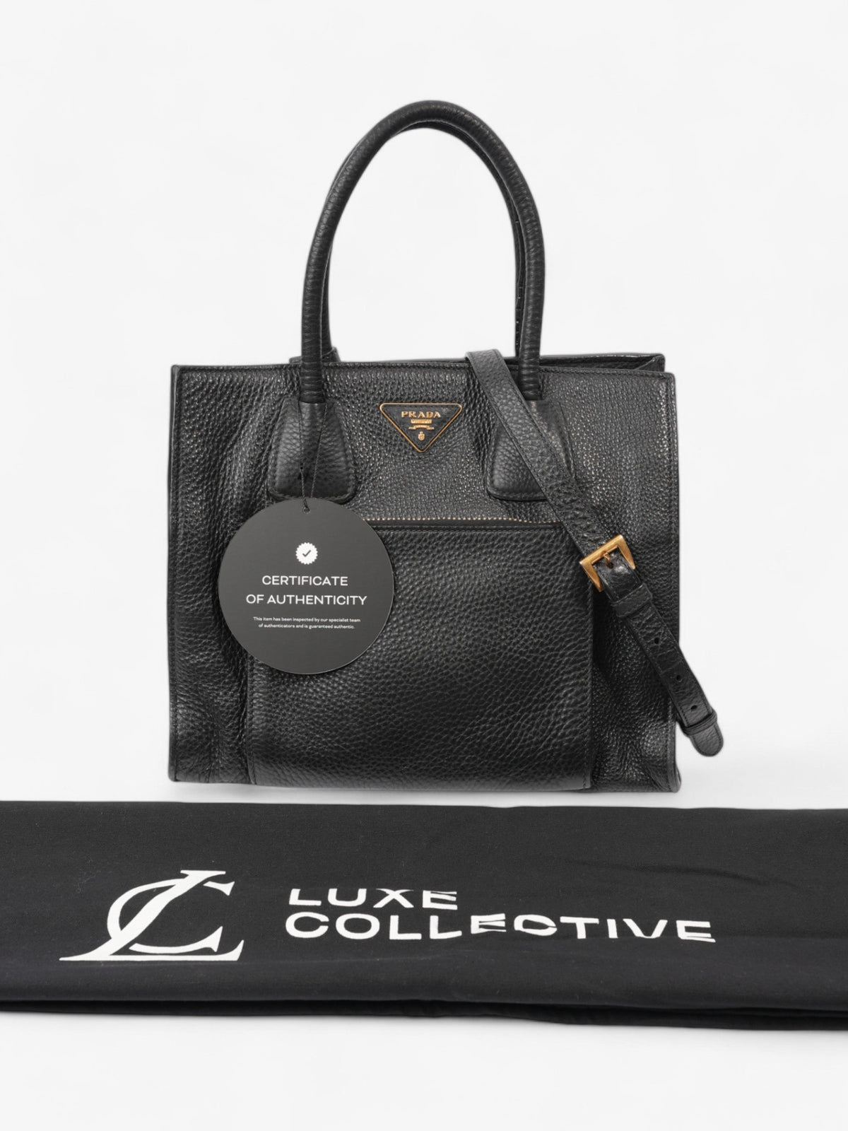 Prada Twin Pocket Two Way Bag Black Leather