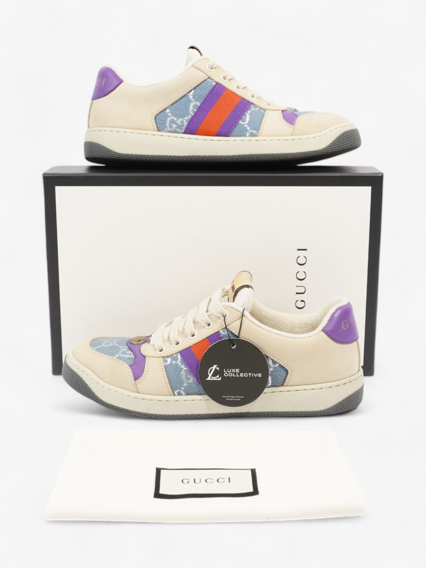 Gucci Screener Sneakers Beige / Blue / Purple Canvas EU 38.5 UK 5.5