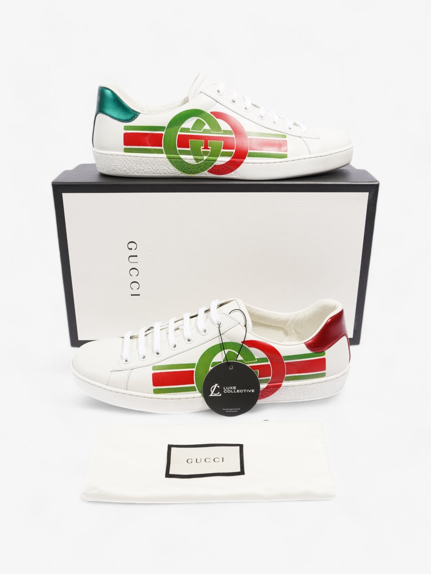 Gucci Ace GG Stripe Sneakers White / Red / Green Leather EU 45 UK 11