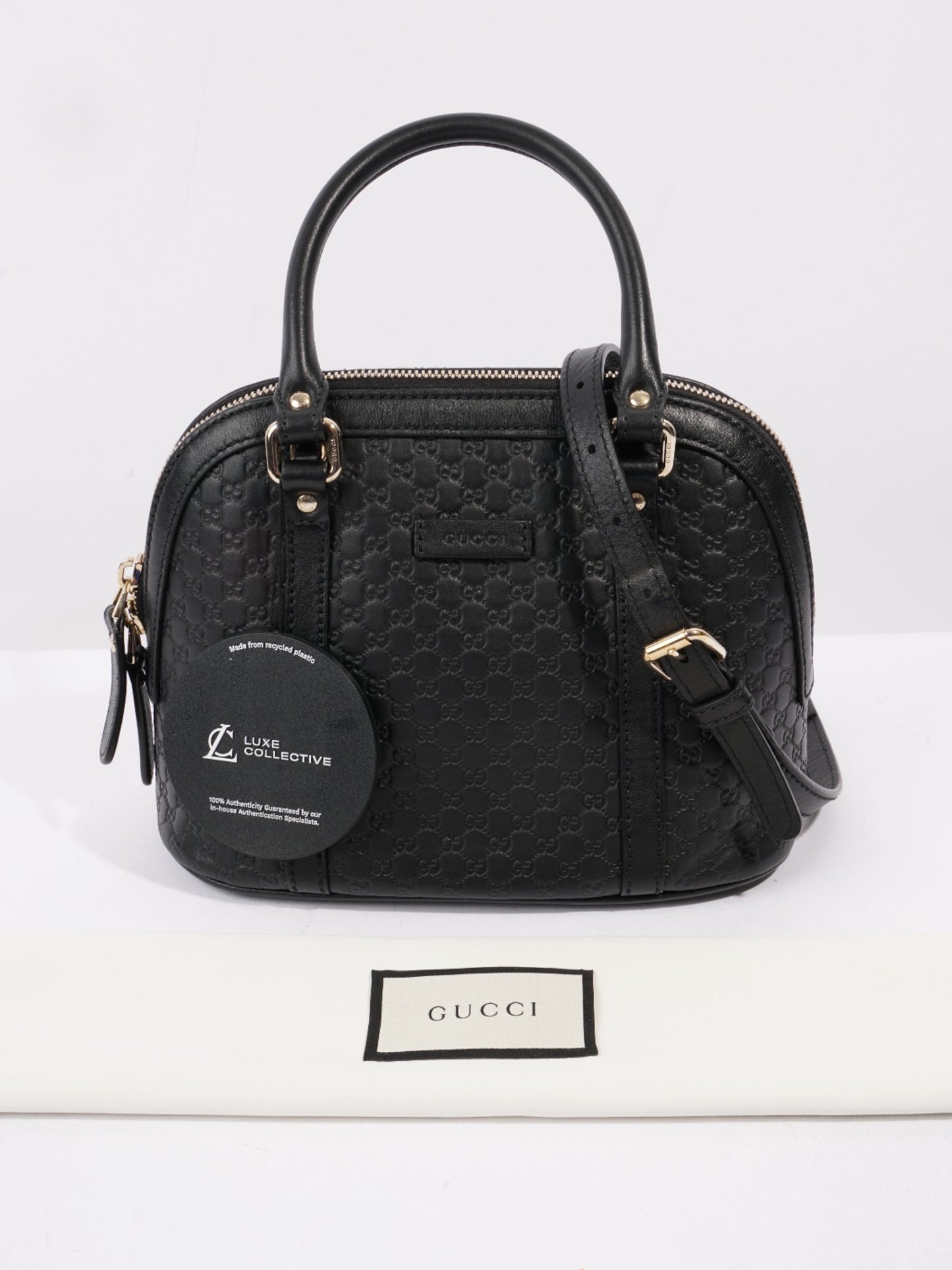 Gucci Microguccissima Dome Bag Black Embossed Leather Mini