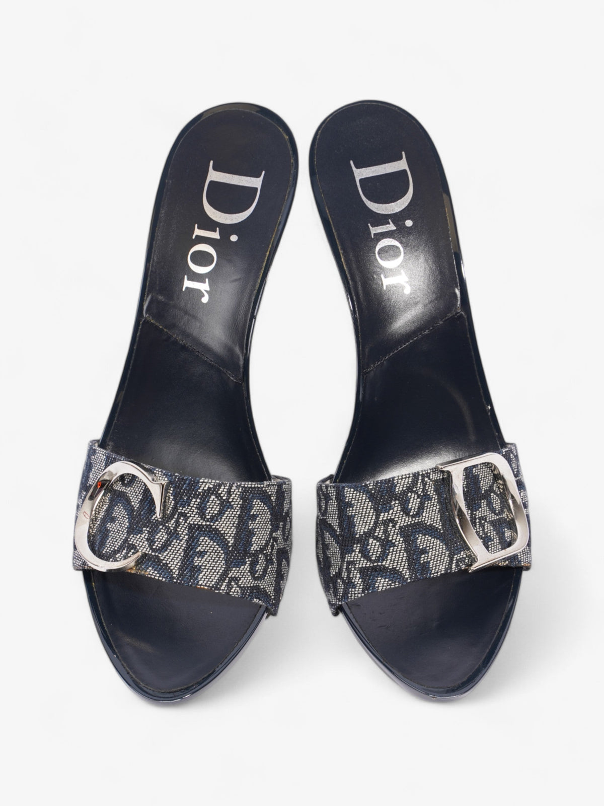 Christian Dior Monogram CD Buckle Heels 80 Navy Monogram Cloth EU 40 UK 7