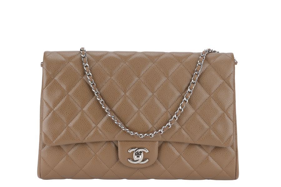 CHANEL CLASSIC CLUTCH (1846xxxx) WITH CHAIN BROWN CAVIAR SILVER HARDWARE NO AND NO DUST COVER