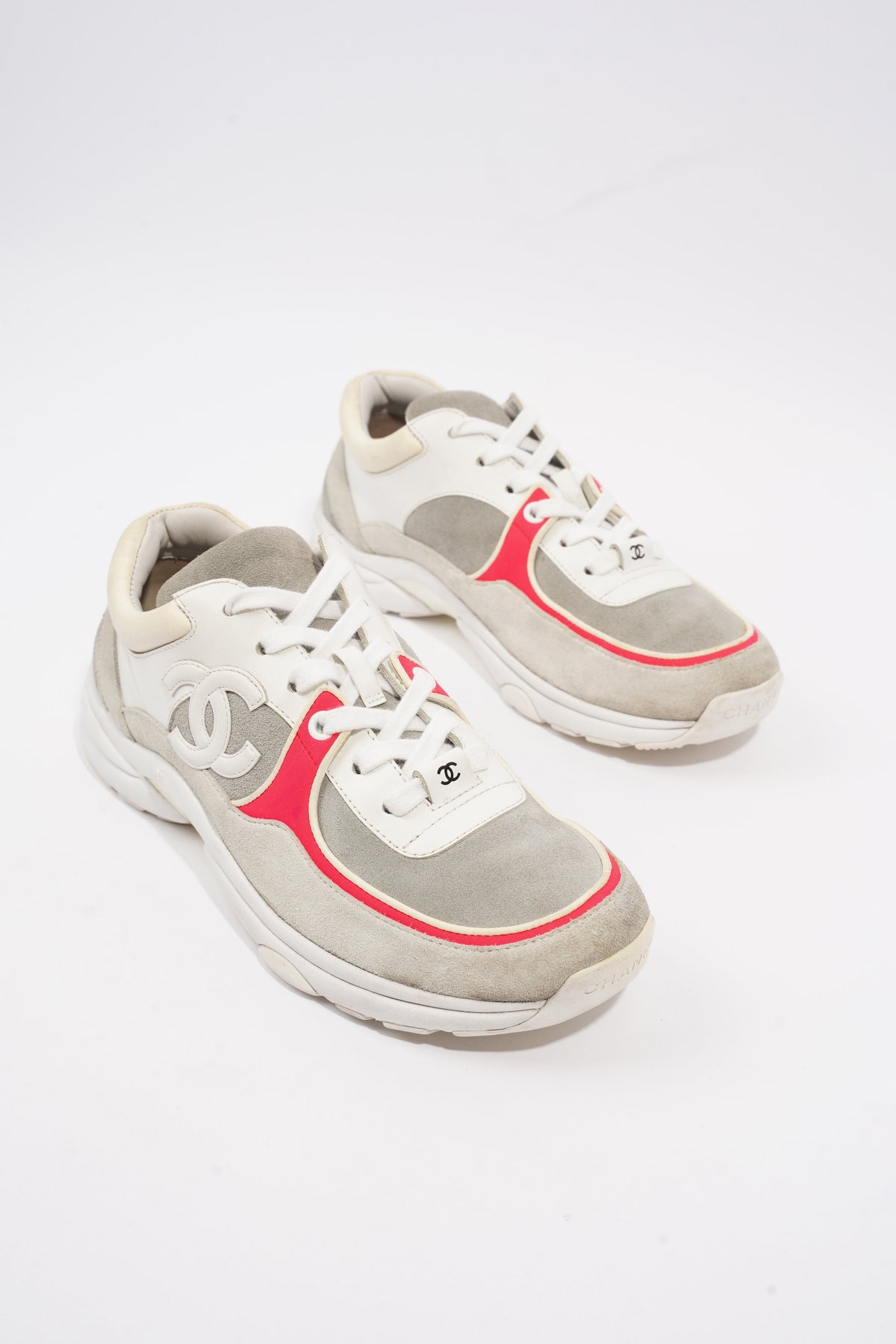 Chanel CC Logo Sneaker Grey White Red Suede EU 37.5 UK 4.5
