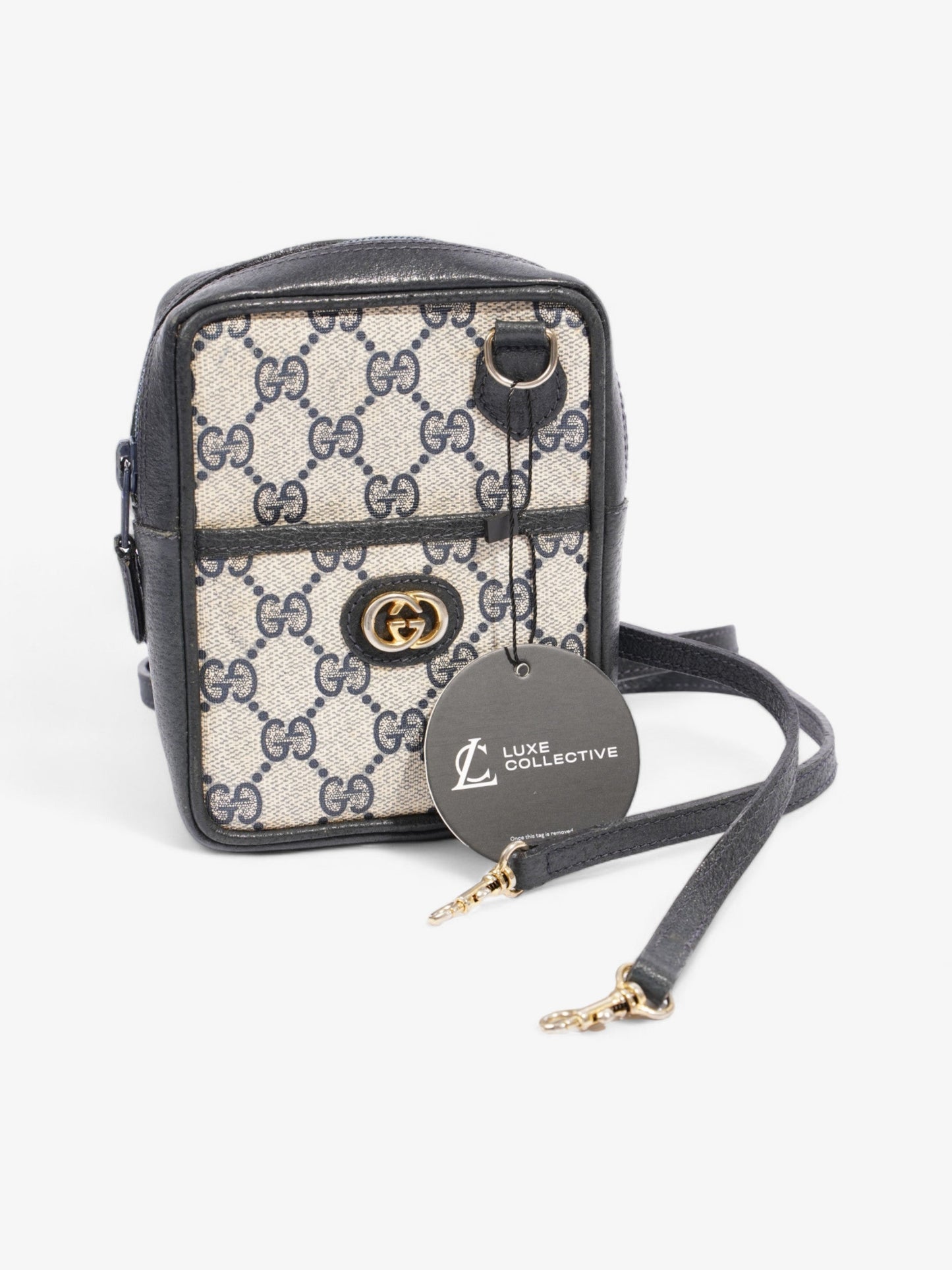 Gucci GG Supreme Shoulder Bag Navy / Beige Leather