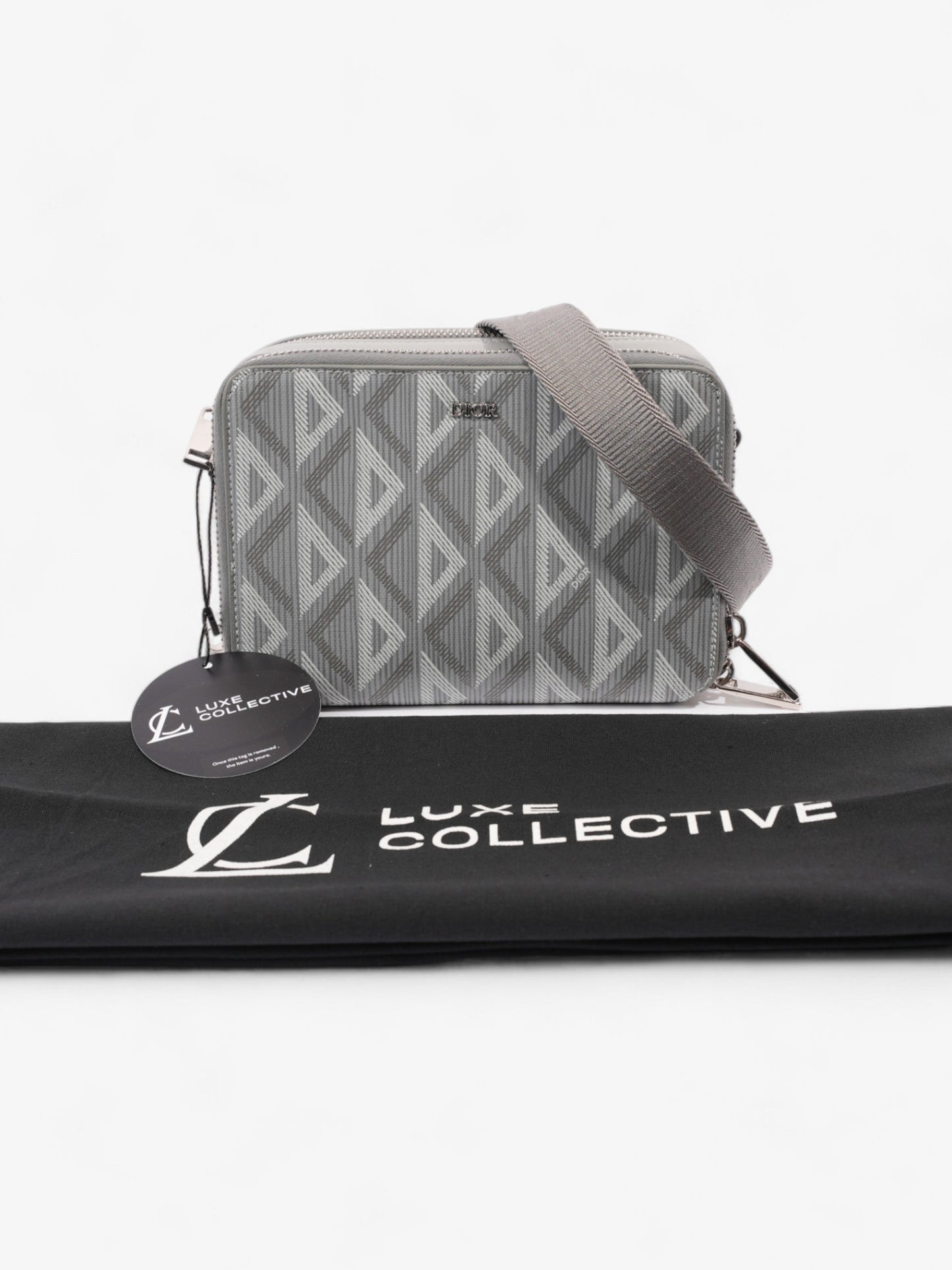 Christian Dior Zipped Pouch With Strap Grey CD Diamond Coated Canvas