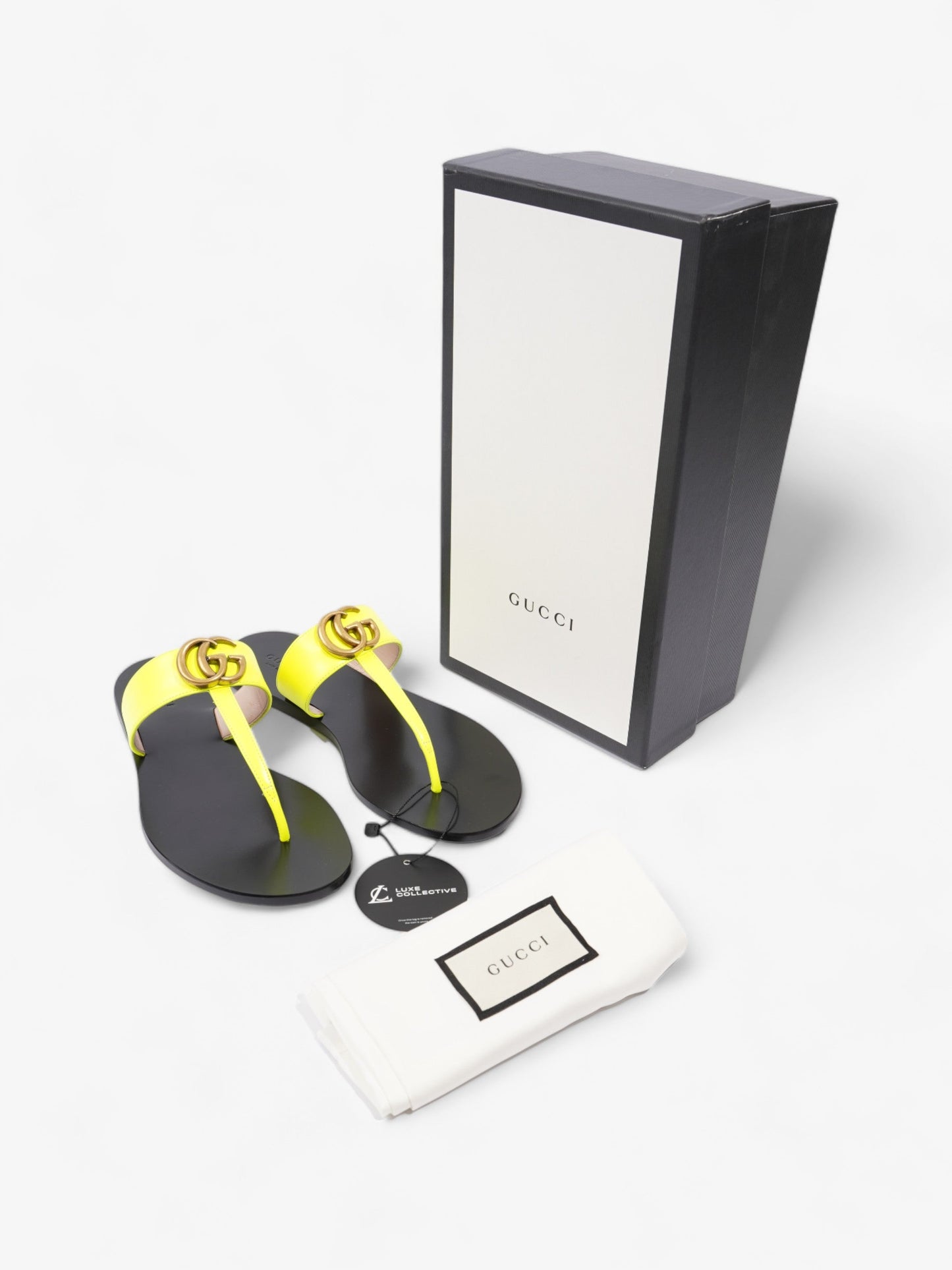 Gucci Thong Sandals with Double G Fluorescent Yellow Leather EU 38.5 UK 5.5