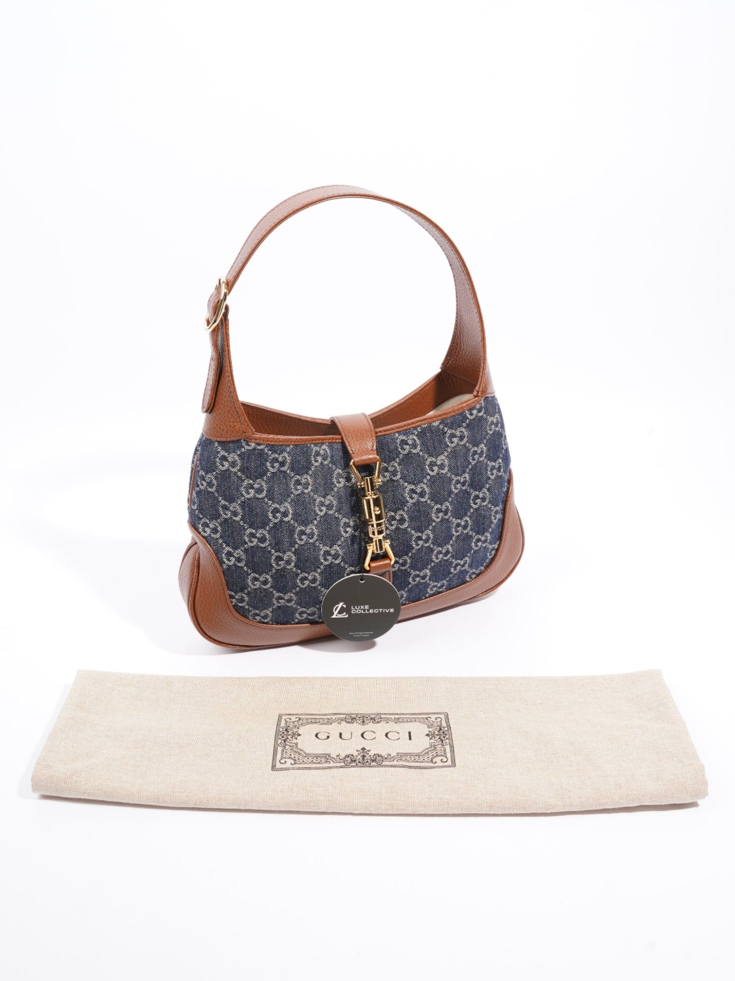 Gucci Jackie 1961 Denim GG Supreme / Brown Leather Denim Small