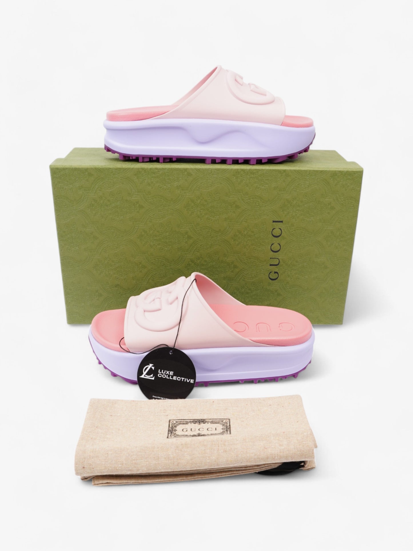 Gucci GG Platform Slides Pink / Purple Rubber EU 38 UK 5