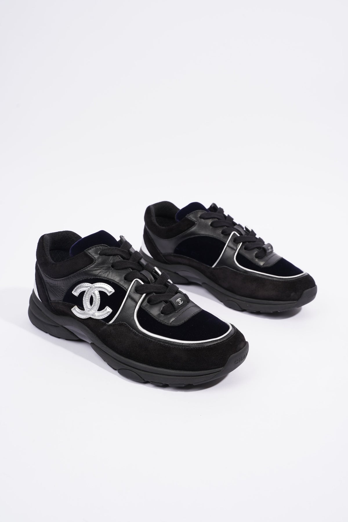Chanel CC Logo Runner Black Navy Velvet EU 38.5 UK 5.5