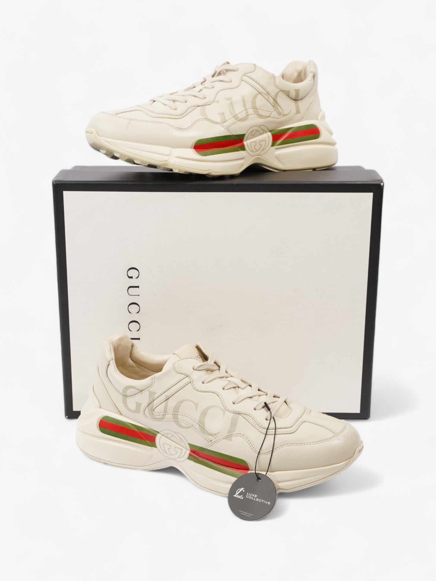 Gucci Rhyton Logo Ivory / Vintage Stripe Leather EU 45 UK 11
