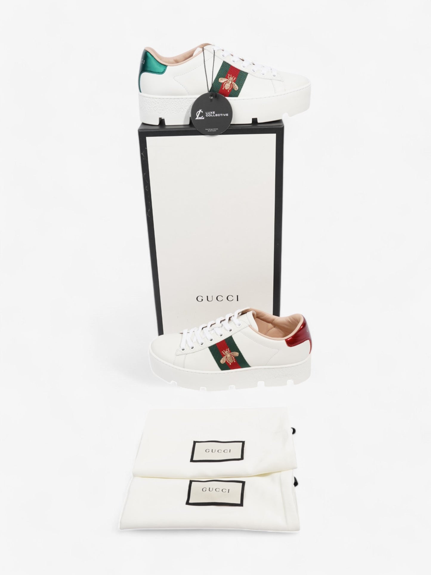 Gucci Ace Platform Sneakers White / Green / Red Leather EU 35.5 UK 2.5