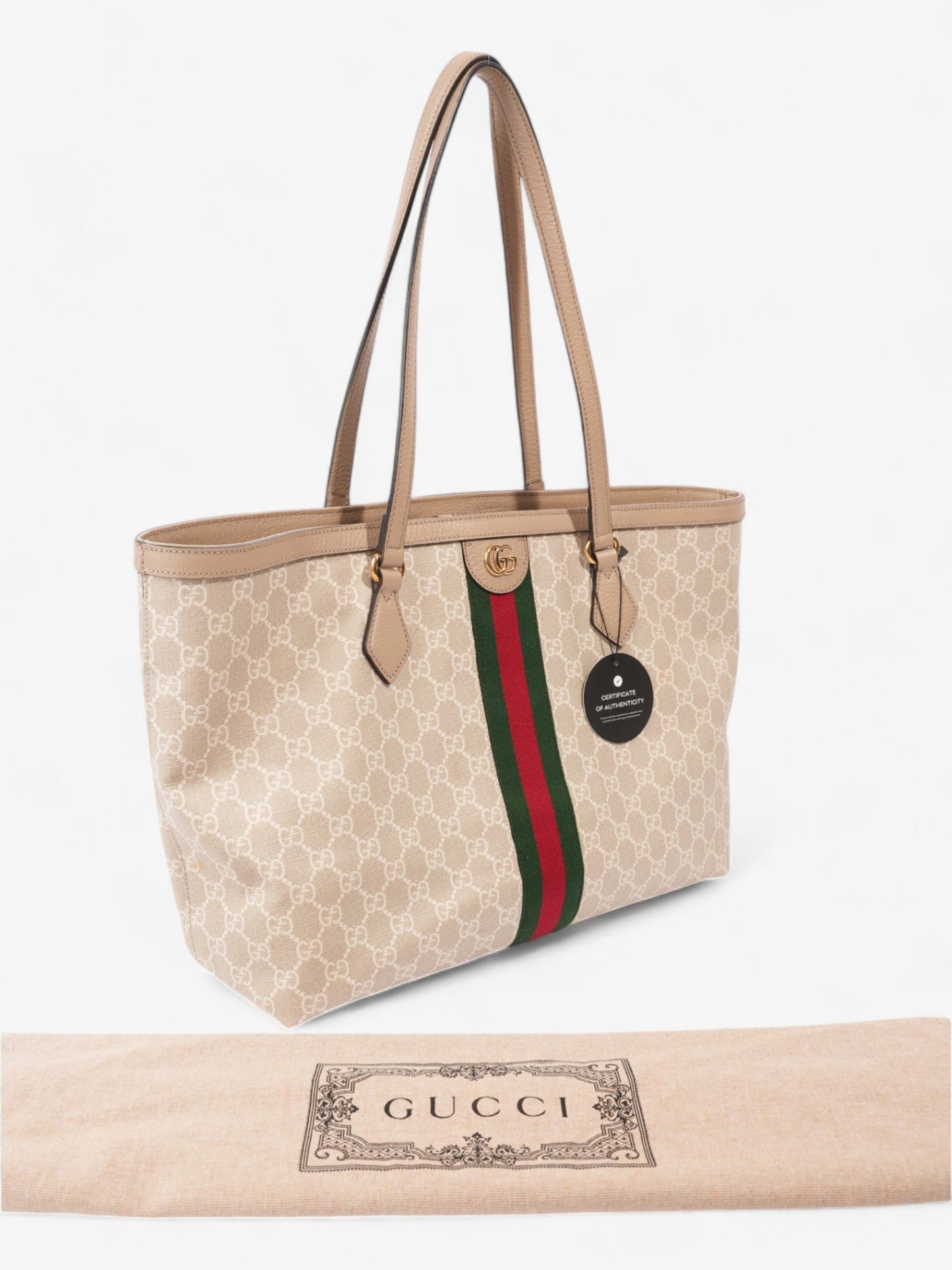 Gucci Ophidia Tote Bag Beige / White / Green Canvas Medium
