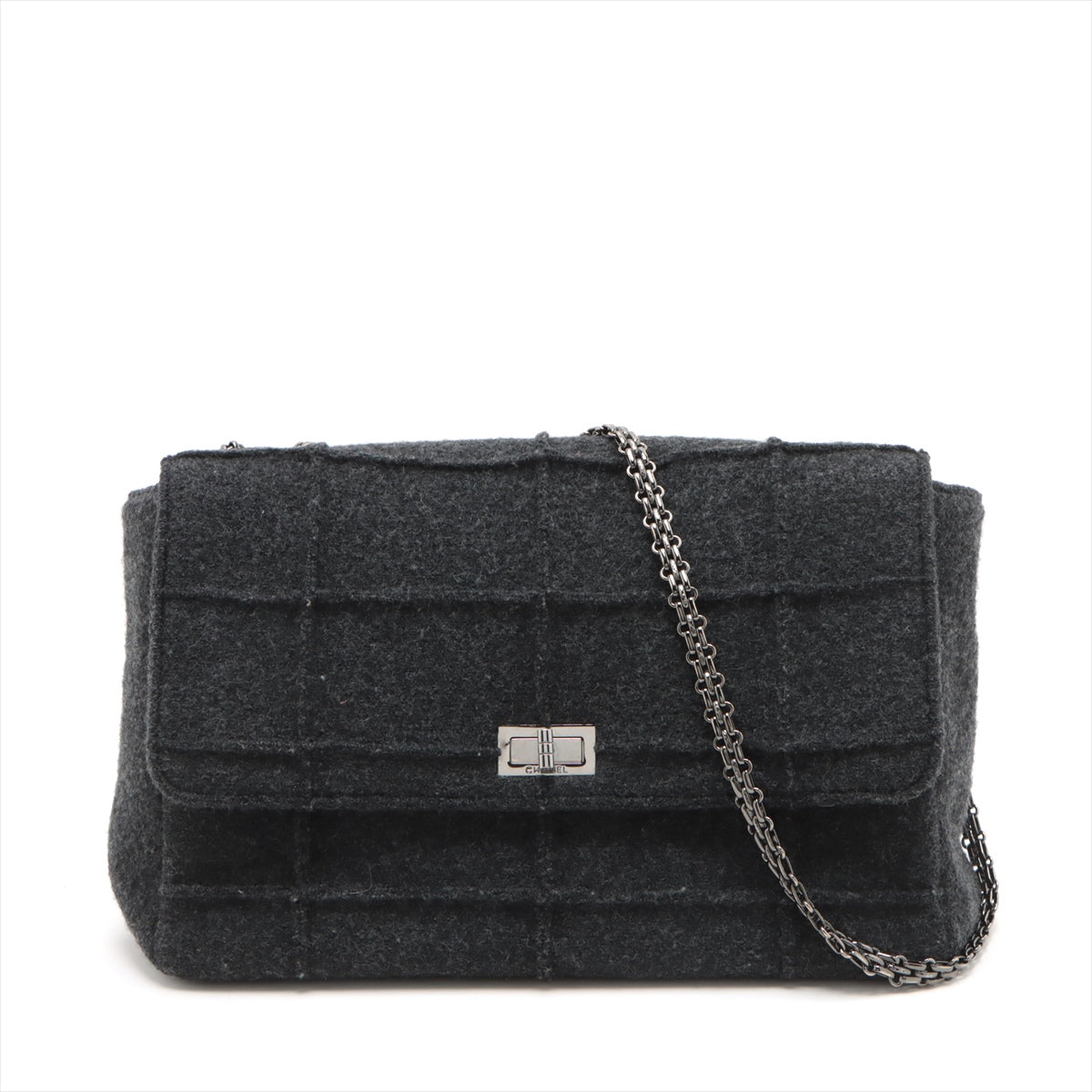 Chanel Chocolate Bar Wool Single Flap Double Chain Bag 2.55 Black Silver Gold 5th