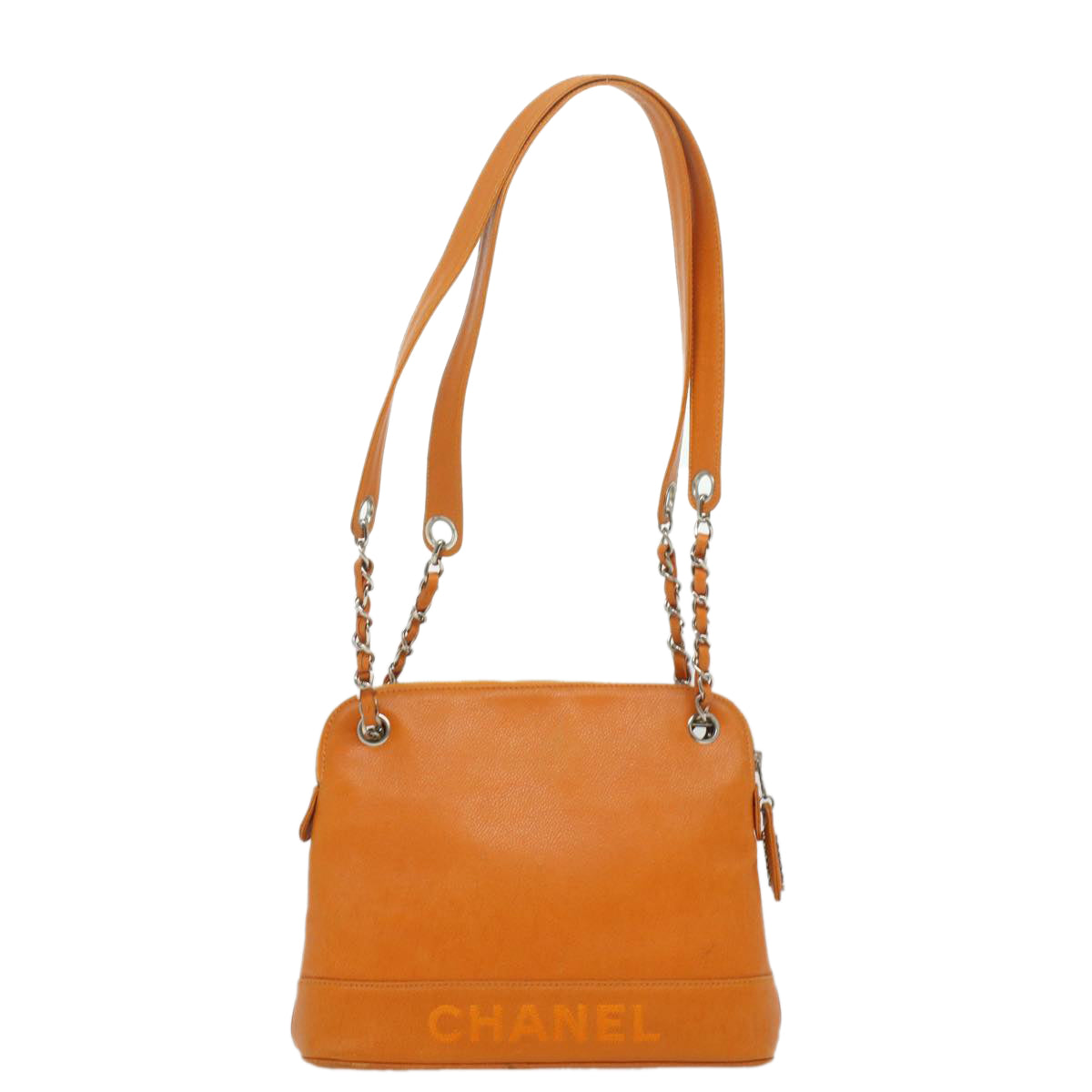 CHANEL Chain Shoulder Bag Caviar Skin Orange CC Auth ar8526