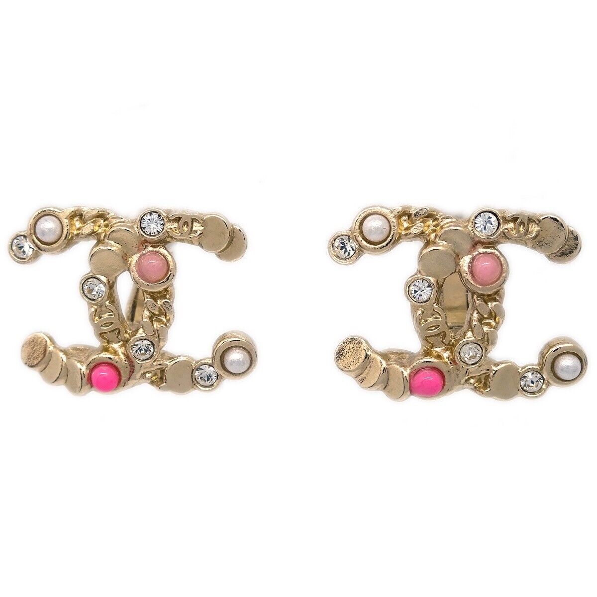 Chanel Cc Earrings Clip-On Rhinestone