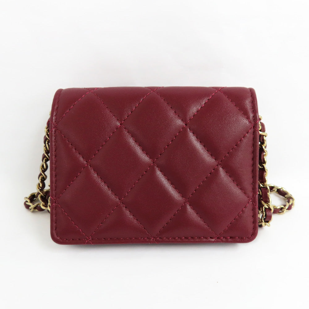 CHANEL Chanel Matrasse Mini Chain Wallet Chain Card Case Wine Red Bordeaux G Gold Coco Wallet Small