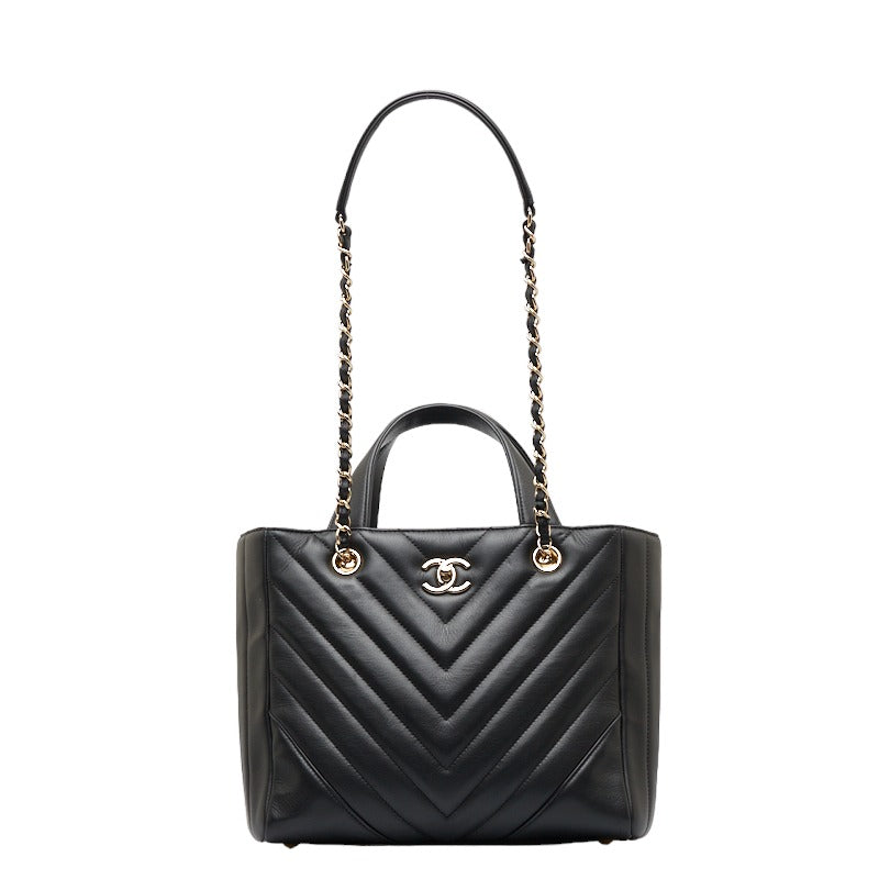 Chanel Chevron V tick Handbags Shoulder Bag 2WAY Black Leather CHANEL