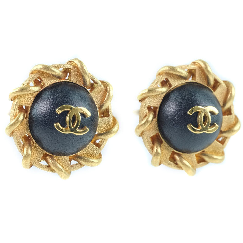 Chanel CHANEL COCOMARK Earring G Leather Gold 94P 24.1g COCO Mark ?? A Ranked Earring