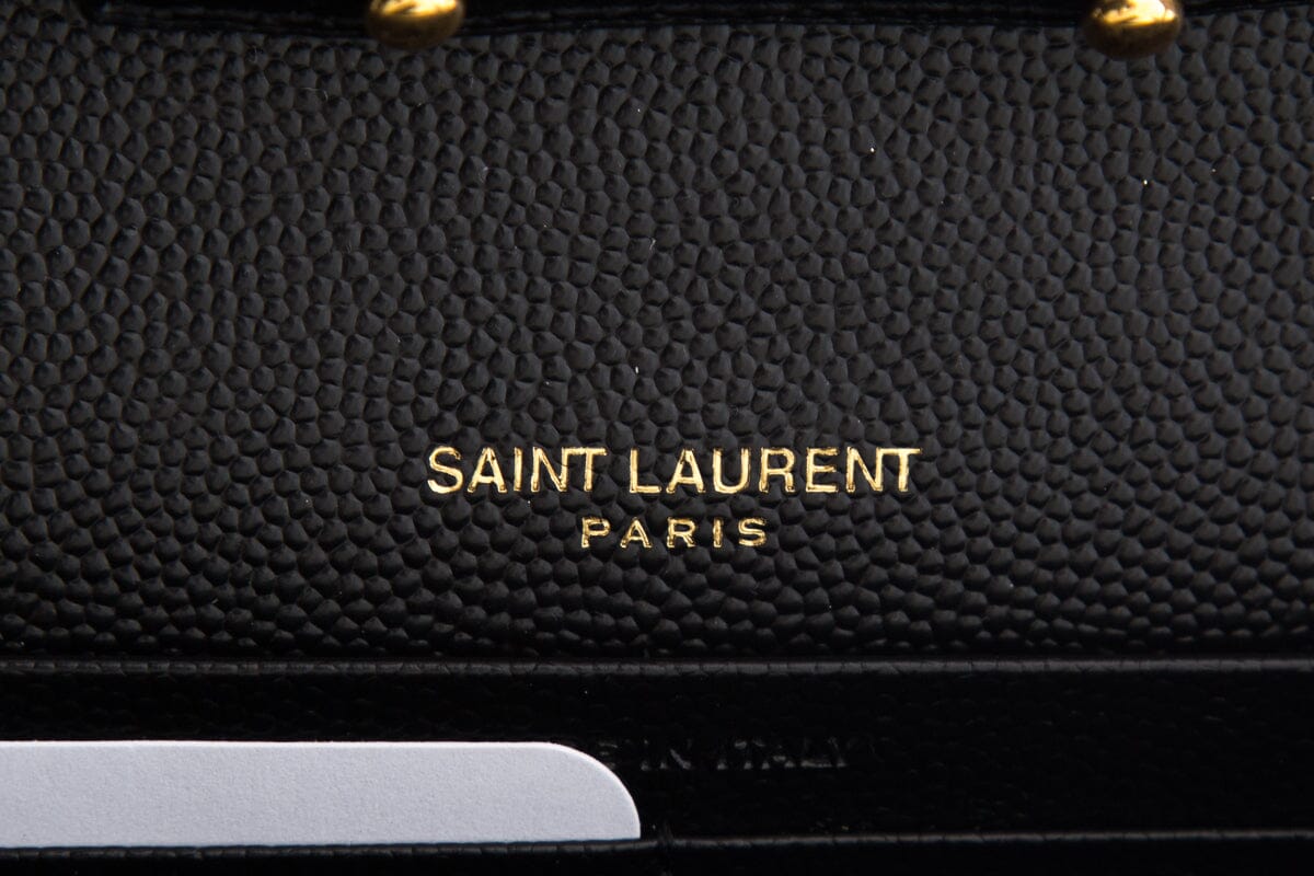 YSL Cassandre Matelasse Chain Wallet in Grain De Poudre Black Embossed Leather