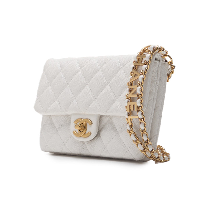 CHANEL CHANEL Matrasse Turn-Lock Coco Charm Chain Waist Bag Caviar S White West Bag West Bag Ladies West Bag Delivery Ladies West Bag Ladies Online