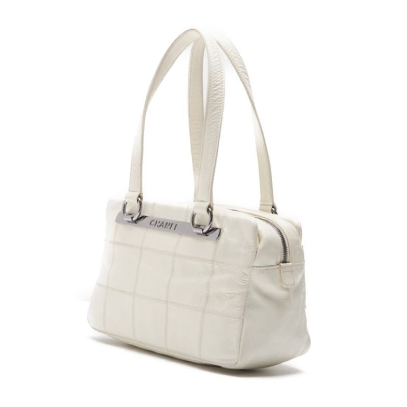 CHANEL Chocolate Bar Mini Boston Bag Handbag Caviar S White (Silver G) Handbag Ladies Handbag Ladies Online