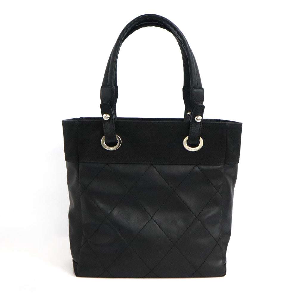 CHANEL CHANEL PARIBIARITZ TOTO PM A34208 Black Silver G Leather 14th Handbag Black Bag
