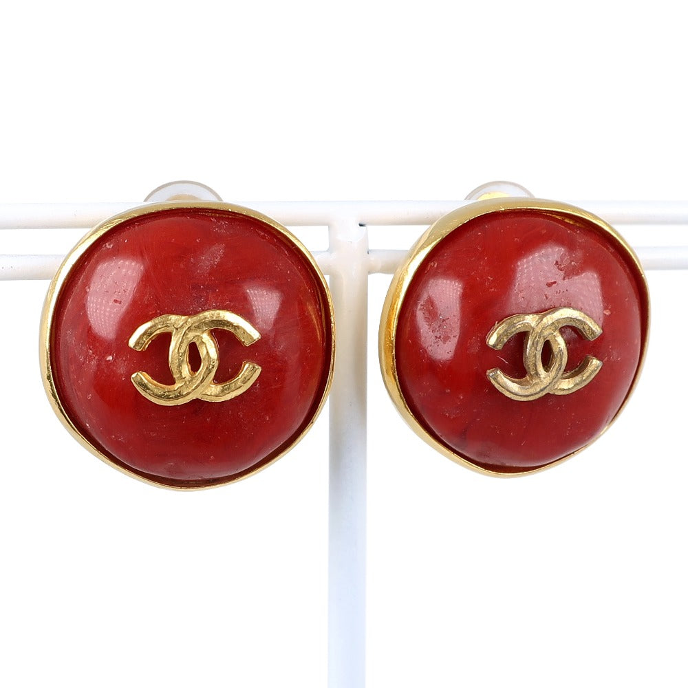 Chanel Chanel Coco Mark Earrings G French Red 98P 17.2g Coco Mark A-Rank Earrings