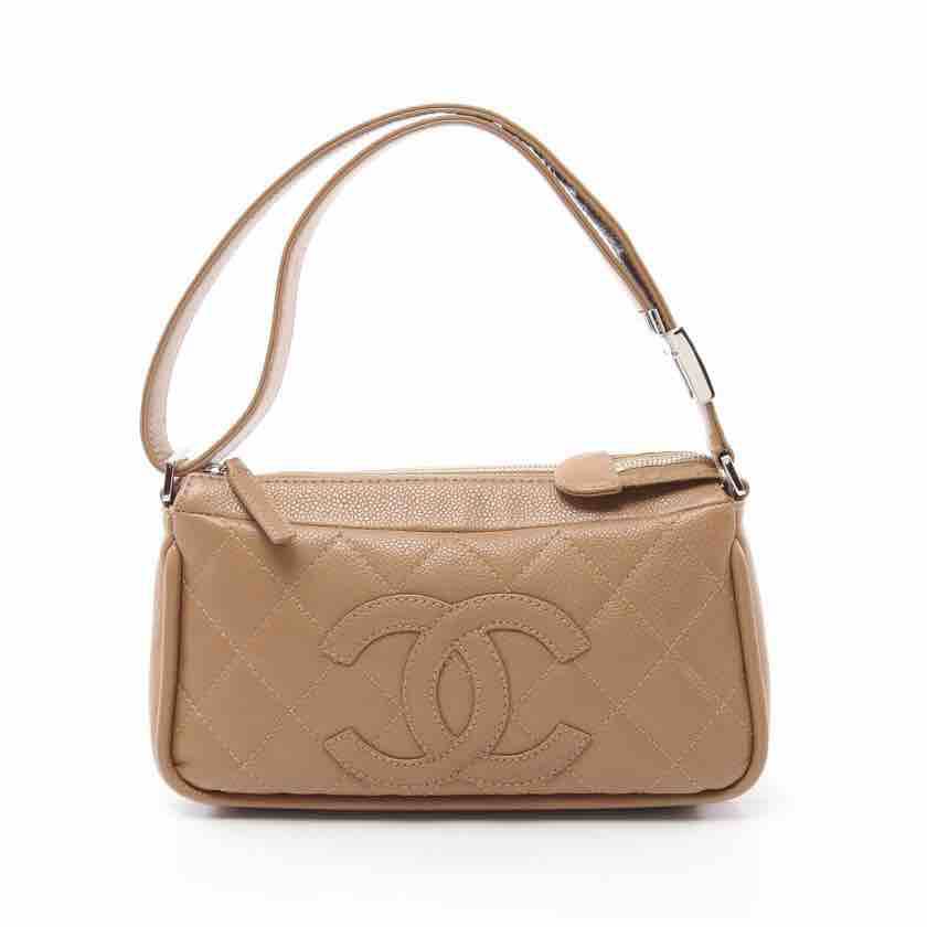 Chanel Caviar Leather Shoulder Bag Beige Medium Size B10-05