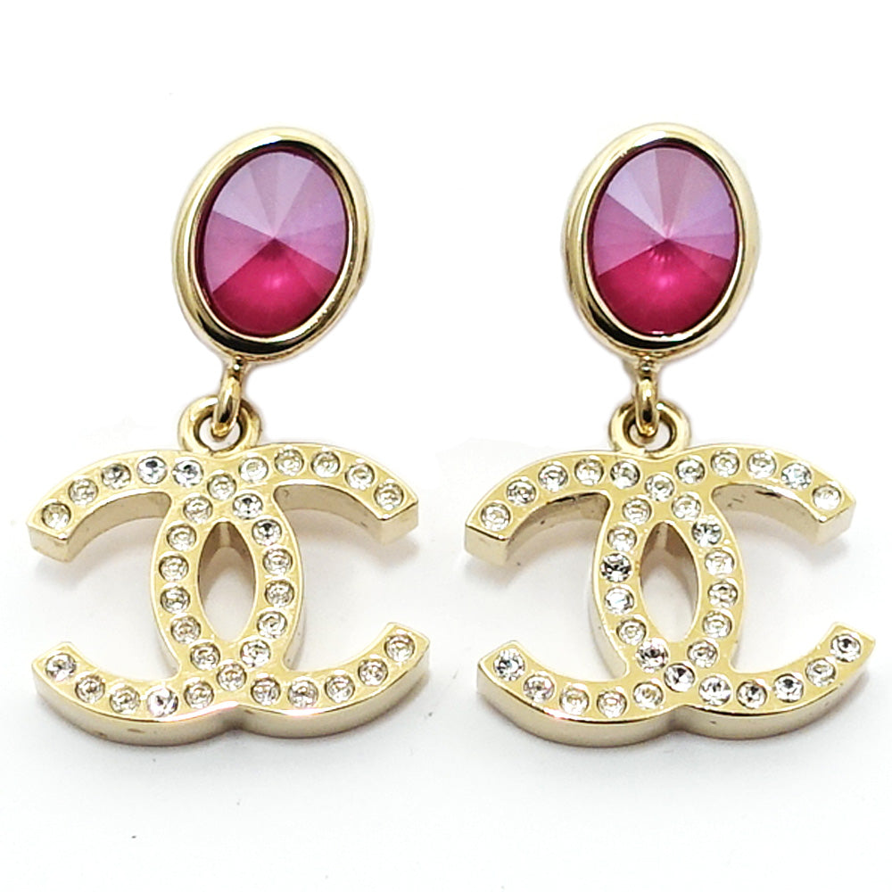 CHANEL Chanel Coco Stone Pink Earring Rhinestone Strass GD G B20C Accessoires Small
