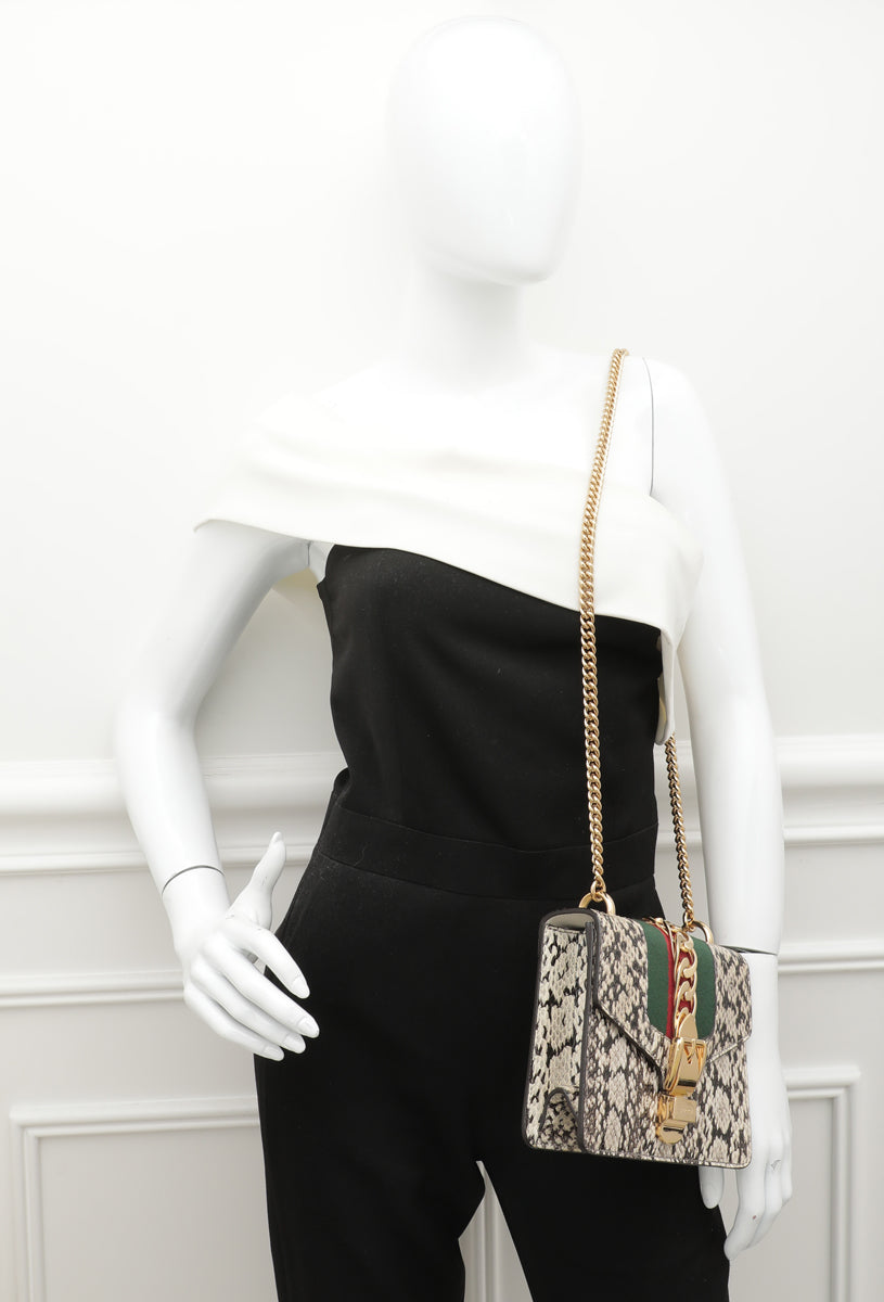 Gucci Natural Snakeskin Sylvie Mini Chain Bag