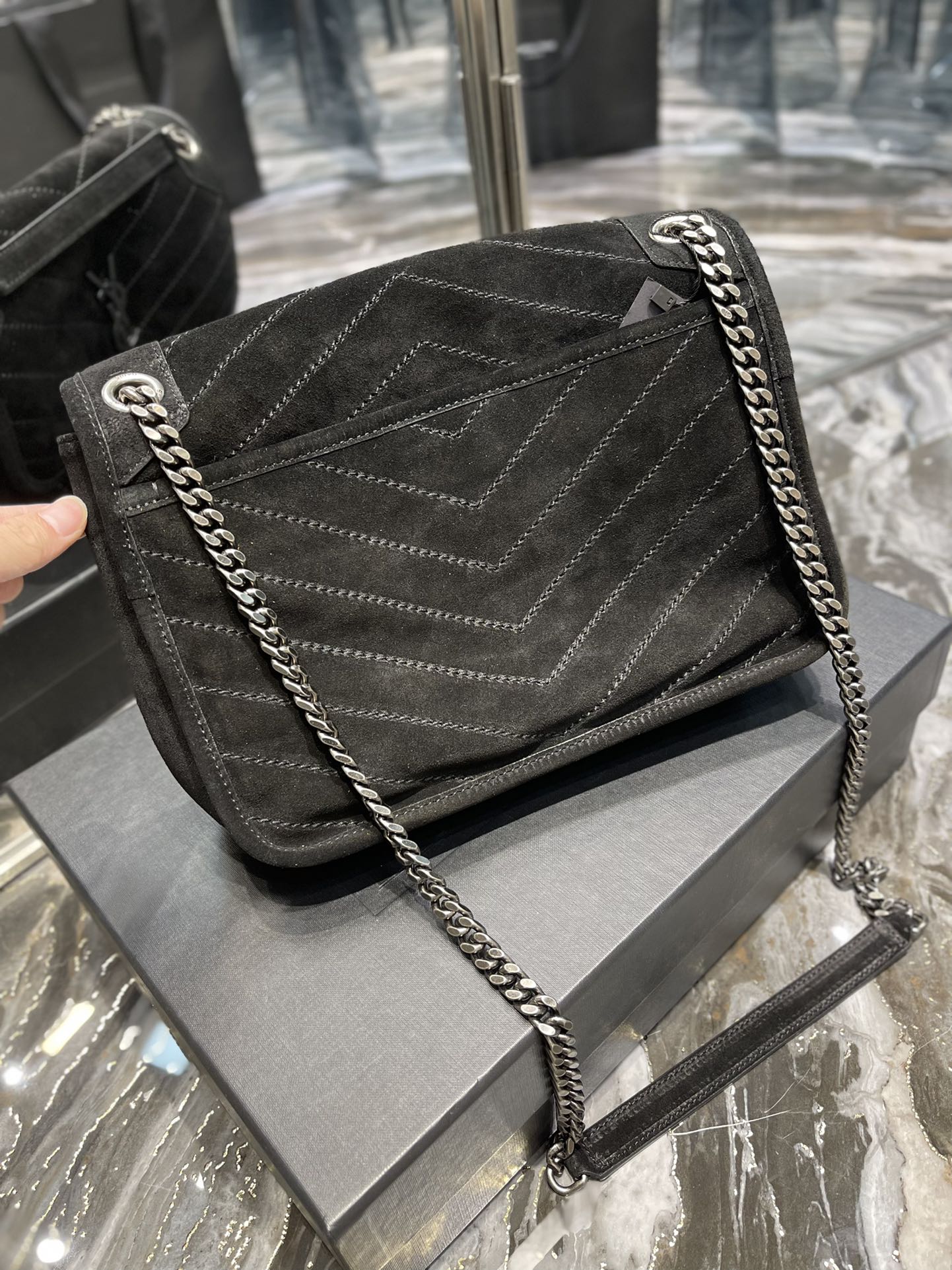 YSL Niki Medium In Quilted Suede And Smooth Leather Bag